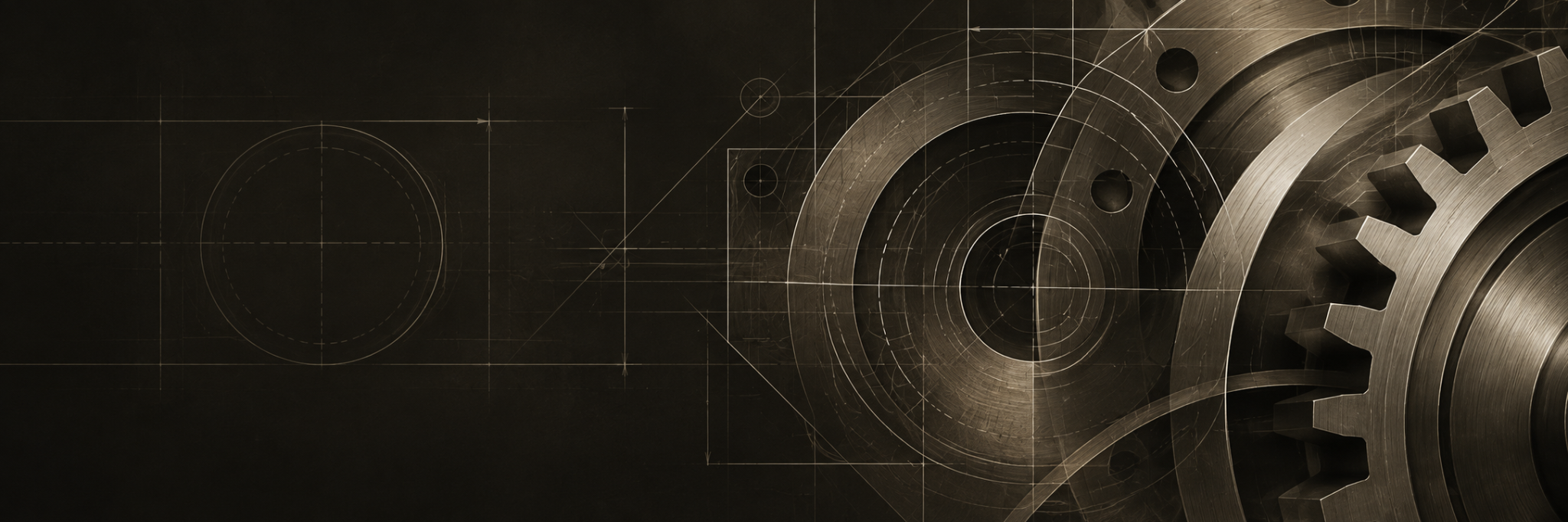 Conceptual engineering blueprint with mechanical components and design drawings